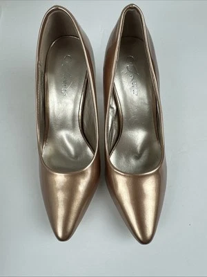 Zapatos de salón sin cordones de tacón alto para mujer punta clásica moda 4” charol oro rosa Foto 1 de 4