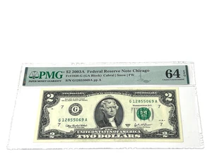 2003A $2 Two Dollars, FEDERAL RESERVE NOTE Chicago, 'PMG 64 Choice UNC' (#33) - Picture 1 of 2