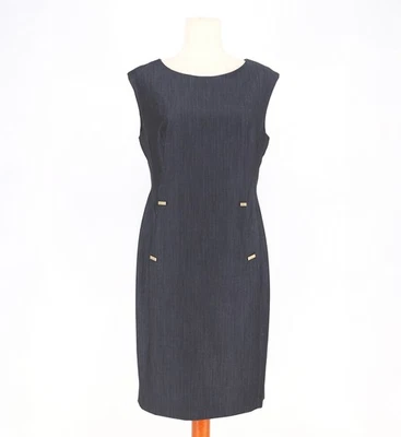 NWT CALVIN KLEIN Charcoal Chambray Metal Detail Sleeveless Sheath Dress Size 8 - Image 1 of 4