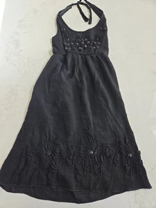 IndiaBoutique dress one sz gauze black embroidered/embellished smocked back boho - Picture 1 of 11