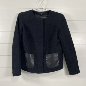 Talbots Jacket Womens 8 Black Textured Wool Blend Faux Leather Pockets Lined - Picture 1 of 13