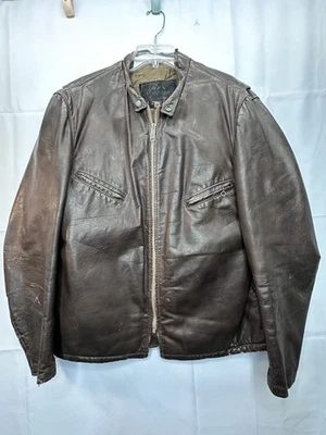 Vtg 70s Schott Bros Jacket Perfecto Brown Cafe Racer Full Zip Leather Sz 46 L - Image 1 of 4