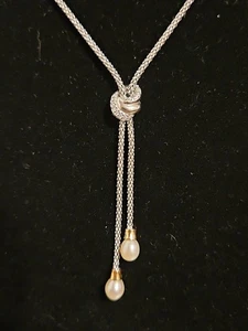 Dyadema 14k Weißgold Anhänger an 925 Kette Süßwasserperlen Hänger Halskette - Bild 1 von 8