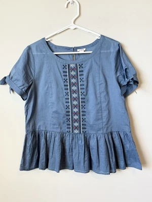 J. Crew Blue Embroidered Boho Blouse Size 6 NWOT - Image 1 of 4