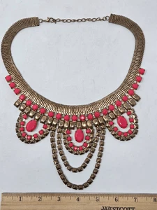 COLLIER VINTAGE COUTURE BYZANTINE ÉGYPTIENNE PIERRES ROSES OR GROS DÉCLARATION - Photo 1/5