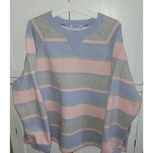 Pacer Woman 1X Sweatshirt Striped Pink Blue Gray Crew Neck Casual Pullover - Picture 1 of 4