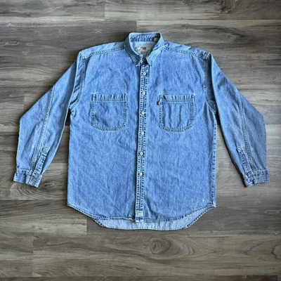 VTG Levis Red Tab Button Up Shirt Mens Large Blue Denim Long Sleeve Western 90s - Image 1 of 4