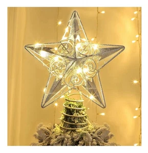 LED Stern Baumspitze Silber Glitzer beleuchtet Weihnachten 8" Urlaub Batterie - Bild 1 von 11