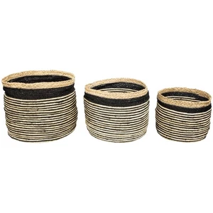 Northlight 3 Tan Black Striped Seagrass Storage Baskets with Braided Trim 17" - Bild 1 von 6