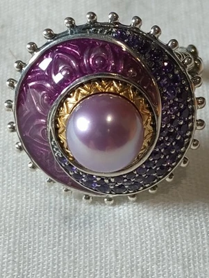 Кольцо Barbara Bixby из чистого серебра с лавандовым жемчугом/аметистом/эмалью 18 карат размер 8 - Изображение 1 из 4