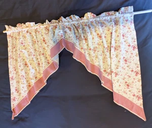 Pair Waverly Garden Room Swag Valance Curtain Set Red Gingham Cabbage Rose - Picture 1 of 8