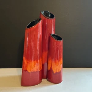 POOLE POTTERY England 3 Vases Flame Living Glaze Tear Drop MCM Nicola Massarella - Picture 1 of 24