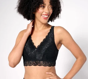 Breezies Natural Curves Wirefree Lace Bralette Removable Pads Black M New - Picture 1 of 1