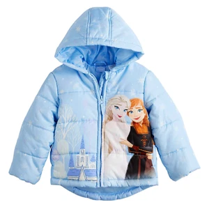 Disney Frozen Puffer Jacket Coat Hoodie Girl Toddler 2T 3T 4T Elsa Anna Princess - Picture 1 of 4