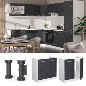 Spülenunterschrank R-Line Schwarz Beton Weiß 80 cm mit AP Eiche Vicco - Bild 1 von 6