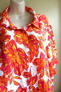 Camicia Maximalist Como Nera 3X Plus Poli Floreale SS Rosa Arancione Giallo Aloha - Foto 1 di 7