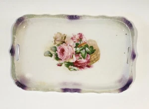 Vintage JSV Germany Johann Seltmann Porcelain Floral Pink Purple Dresser Tray - Picture 1 of 10