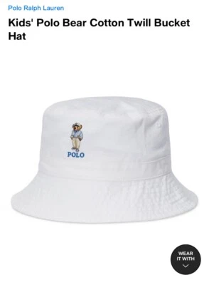 Sombrero de cubo de sarga de algodón para niños Polo Bear NUEVO al por menor $45 talla única 8-20 Foto 1 de 4