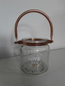 STRAITS LOVE THEMED GLASS CANDLE HOLDER LANTERN WITH COPPER EFFECT HANDLE NEW  - Picture 1 of 9
