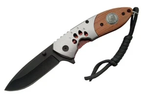 4.5" Wolf Imprint Folding Knife Stainless Steel Blade Wooden Handle - Picture 1 of 2