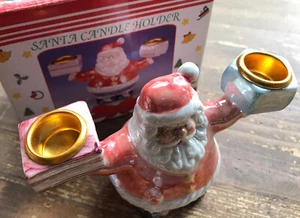 Santa Candle Holder 2 Arm Taper 3 1/2” Tall Vintage - Picture 1 of 10