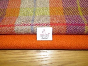 2 Piece Harris Tweed Craft Bundle with Label - Purple Orange Tartan - Picture 1 of 5