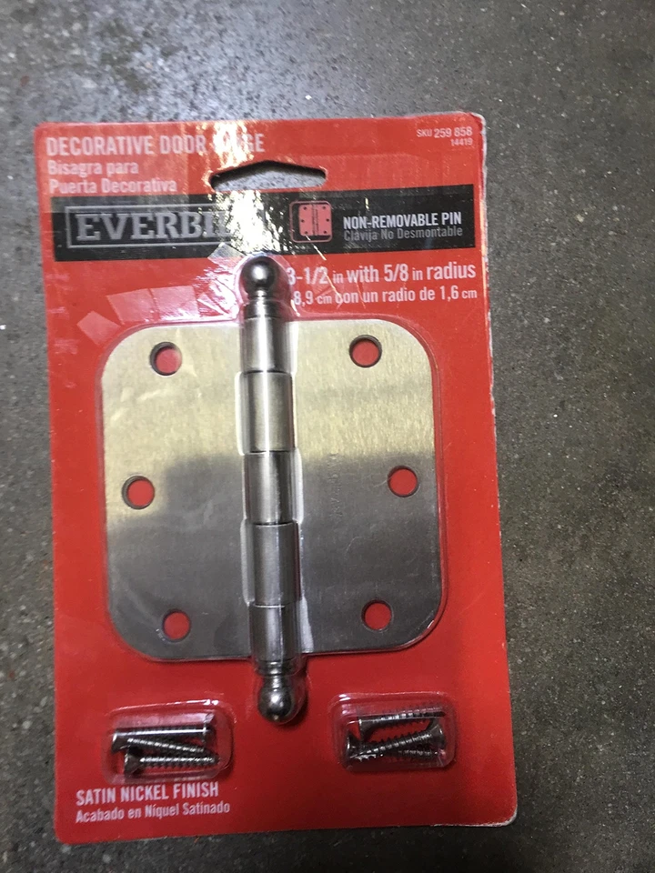 Everbilt 3-1/2" Decorative Door Hinge 5/8" Radius Satin Nickel 259 858