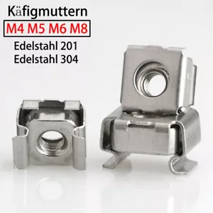 Käfigmutter Edelstahl A2/SUS M4 M5 M6 M8 für Rackschiene DIN 88109 Käfigmuttern - Picture 1 of 9