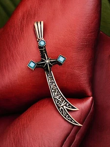 925 Silver Hz Ali Zulfiqar Sword Necklace Pendant Ariabic calligraphy - Picture 1 of 6