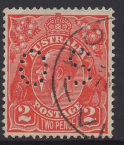 AUSTRALIA 1926-30 2d GOLDEN-SCARLET KGV STAMP VFU PERF. "OS" SG.O104 SMW - Picture 1 of 2