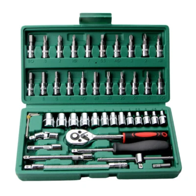 46PCS 1/4" Ratchet Wrench Combination Socket Tool Set Kit Auto Car Repair Tools - Image 1 of 4