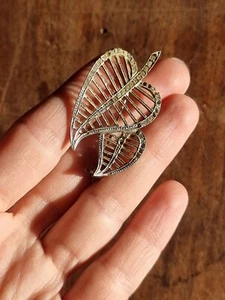 Spilla antica vintage foglie fiore in argento e swarovski - Foto 1 di 4