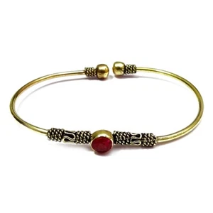 Pink Ruby Quartz Lab-Created Gemstone Natural Brass Bracelet Jewelry d080 - Picture 1 of 5