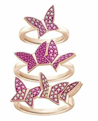 NIB $149 Swarovski Lilia Ring set of 3 Butterflies rhodium-plated Size 55/7 58/8 - Image 1 of 2