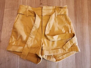Express Shortie Extreme High Rise Shorts Women's 8 Yellow Belted Front Pockets - Picture 1 of 6