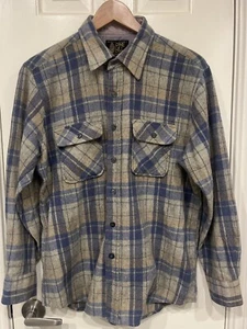Vintage 80er Jahre Herren Pine Hill Wolle kariert LS Shirt - Indigo & beige - Größe L - Bild 1 von 5