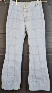 Vtg 70s Gotcha Covered Window Pane Patchwork Light Wash Denim Bell Flared Pants - Picture 1 of 10