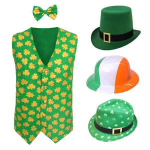 IRISH COSTUME ADULTS WAISTCOAT BOW TIE HAT ST PATRICKS LEPRECHAUN FANCY DRESS - Picture 1 of 10