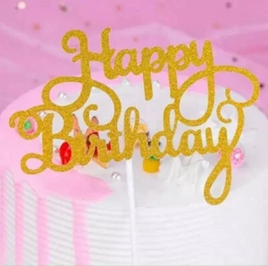 2er Set Happy Birthday Tortenaufleger, Gold Glitzer Cardstock, kostenloser Versand aus NYC - Bild 1 von 1