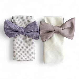 Alfani Men's Bow Tie & Pocket Square 2-Pack Set Pre-Tied Lavender Mauve Dot $110 - Picture 1 of 4