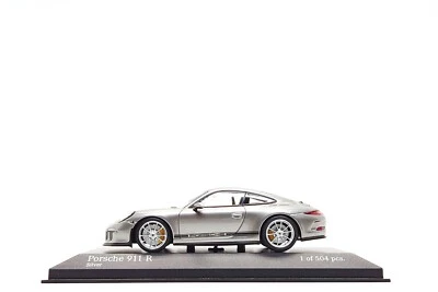 Minichamps 1:43 Porsche 911 R (991) in GT Silver / Red Stripes - Image 1 of 4