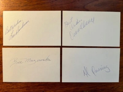 OUTSTANDING VINTAGE LOT OF 4 MLB SIGNED 3X5 MAZEROSKI, BOUDREAU, DOWNING, CHANCE - Image 1 of 4