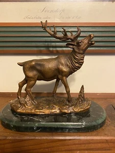 Beautiful P.J. Mene Signed Bronze Elk "ROARING STAG" Art Sculpture Marble Base - Picture 1 of 6