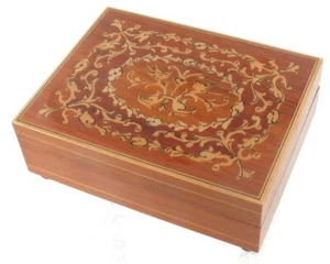 CAJA DE MÚSICA SUIZA DE COLECCIÓN NOGAL REUGE CON INCRUSTACIONES MADERA ~ DISEÑO DE FORMA LIBRE JUEGA MÁS - Imagen 1 de 7