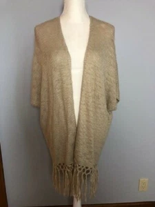 Blu Pepper Womens Cardigan Sweater Top Size M Beige Lace Dolman Sleeve Fringe - Picture 1 of 12