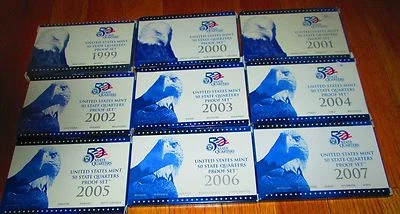 1999 2000 01 02 03 04 2005 2006 2007 Proof Quarters 45 State U.S. Mint Box & Coa - Image 1 of 4