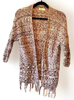 Hollister Sweater Small Open Knit Long Fringe Boho Cardigan 3/4 Sleeve Y2K - Image 1 of 4