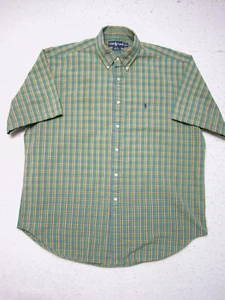 Ralph Lauren Blaire Button Up Shirt Mens Sz XL Green Plaid Short Sleeve Cotton - Picture 1 of 6