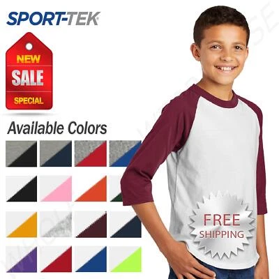 Sport-Tek Youth 100% Cotton Raglan 3/4 Sleeve Colorblock Baseball T-Shirt YT200 - Image 1 of 3