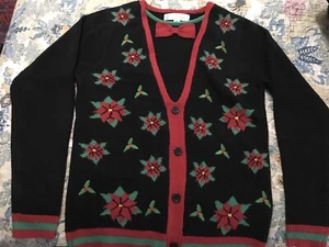 Jolly Sweaters Ugly Christmas Sweater Adult Med.Bow Tie Poinsettias Party - Picture 1 of 7